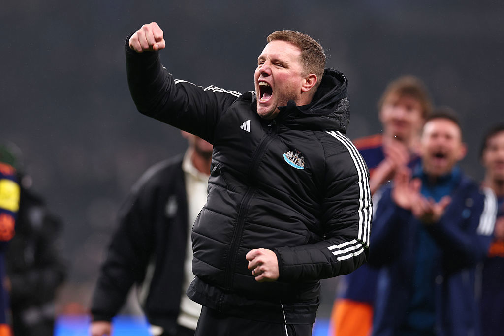 Newcastle United Manager Eddie Howe celebrates a win.