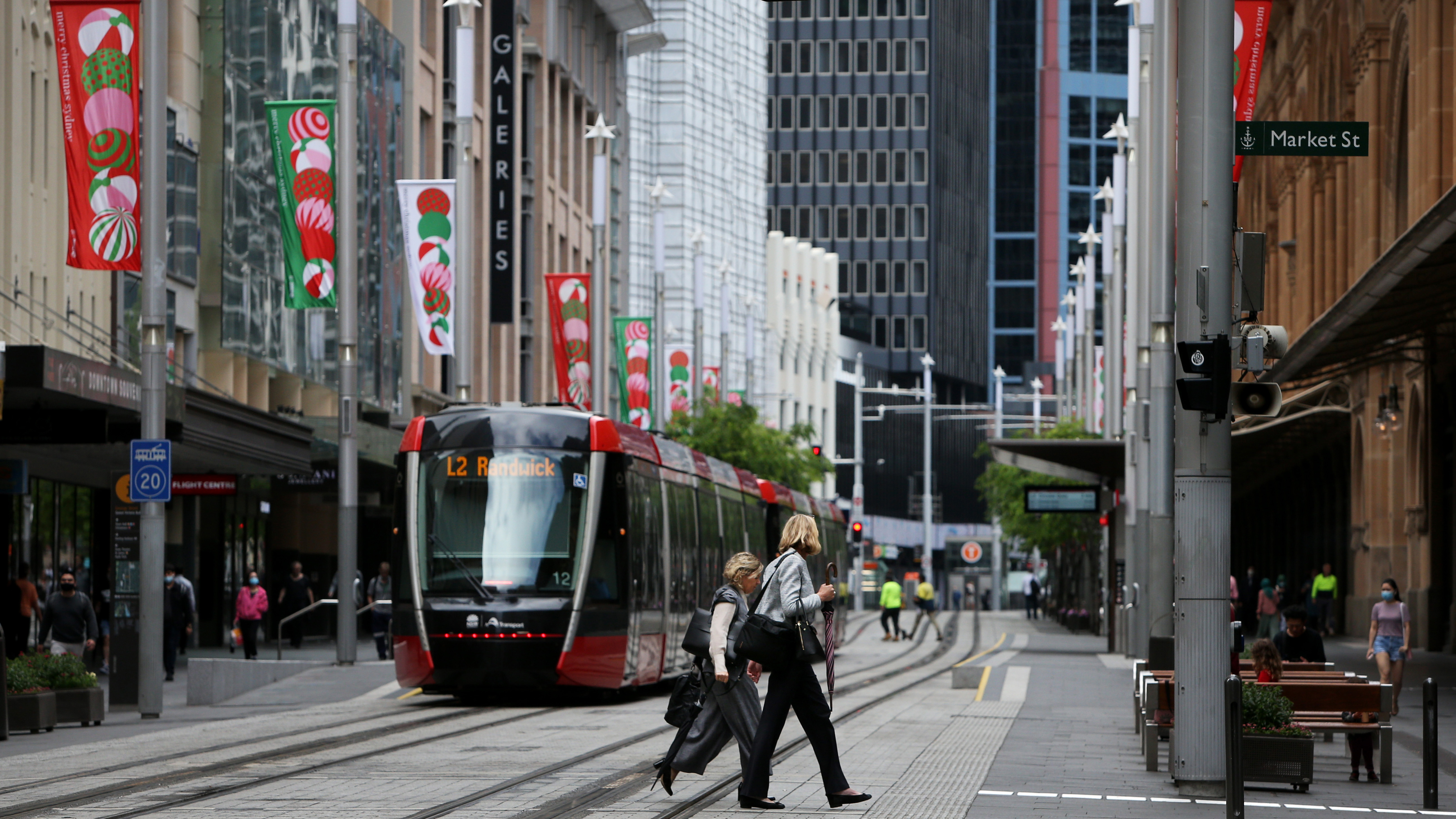 Pedestrians on George Street in Sydney.