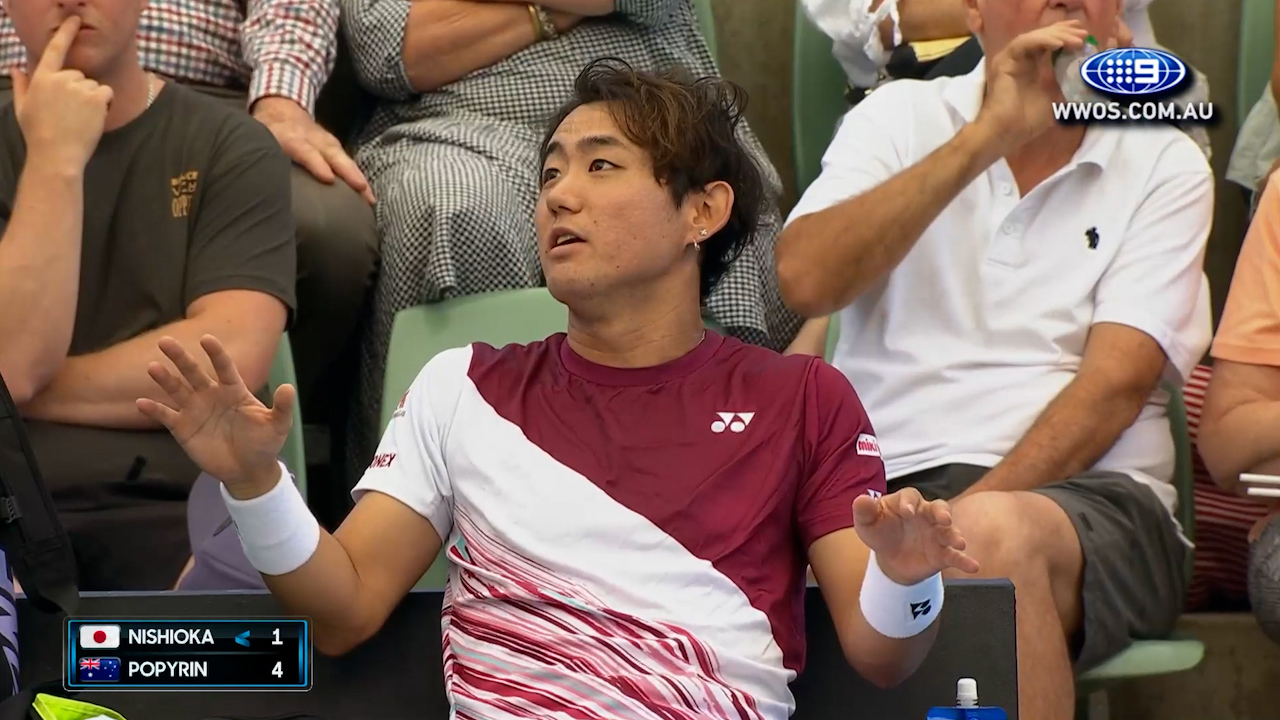Yoshihito Nishioka vents his frustration in Adelaide.