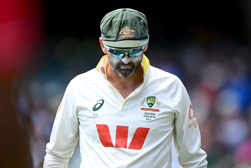 Nathan Lyon of Australia leaves the field.