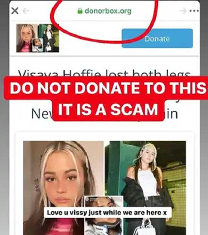 Visaya Hoffie has warned people not to donate to a scam fundraiser.