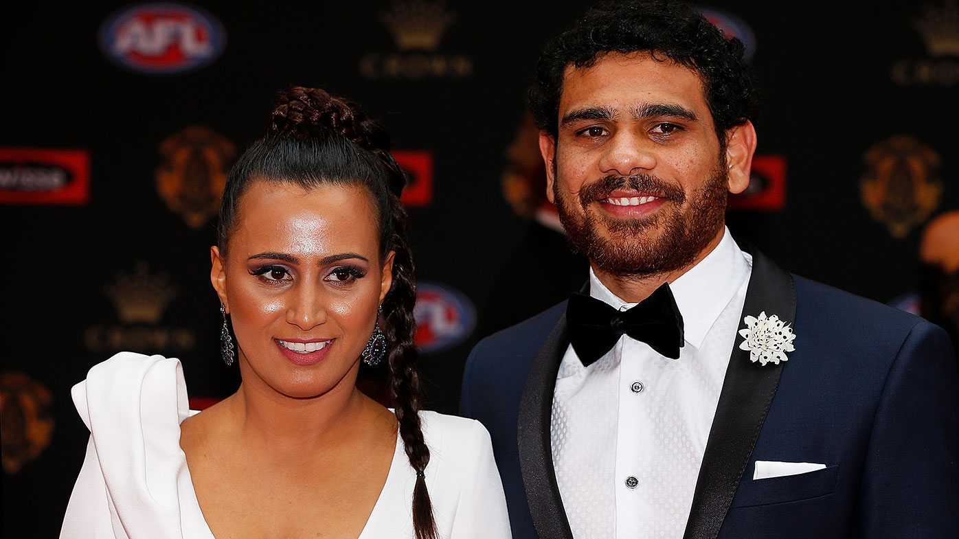  Cyril Rioli (R) of Hawthorn and Shannyn Rioli arrive ahead of the 2016 Brownlow Medal