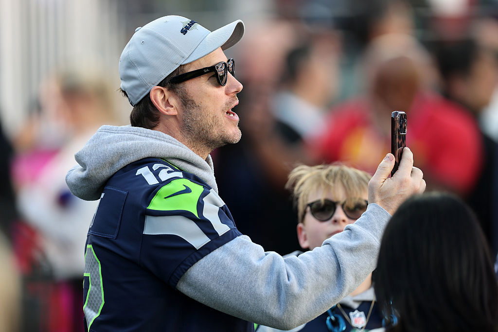 Chris Pratt attends Super Bowl LX between the Seattle Seahawks and the New England Patriots at Levi's Stadium on February 08, 2026 in Santa Clara, California. 