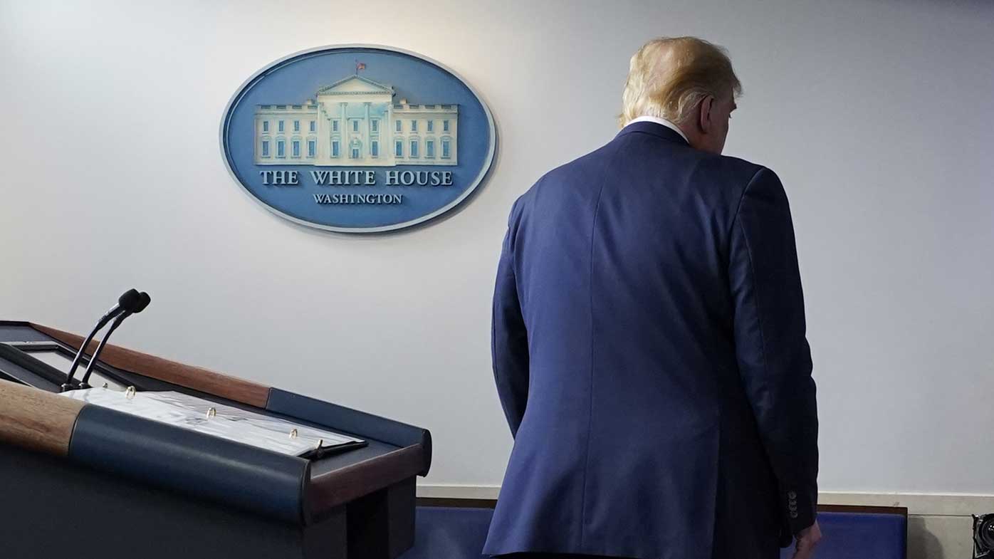 President Donald Trump walks away after speaking at the White House.