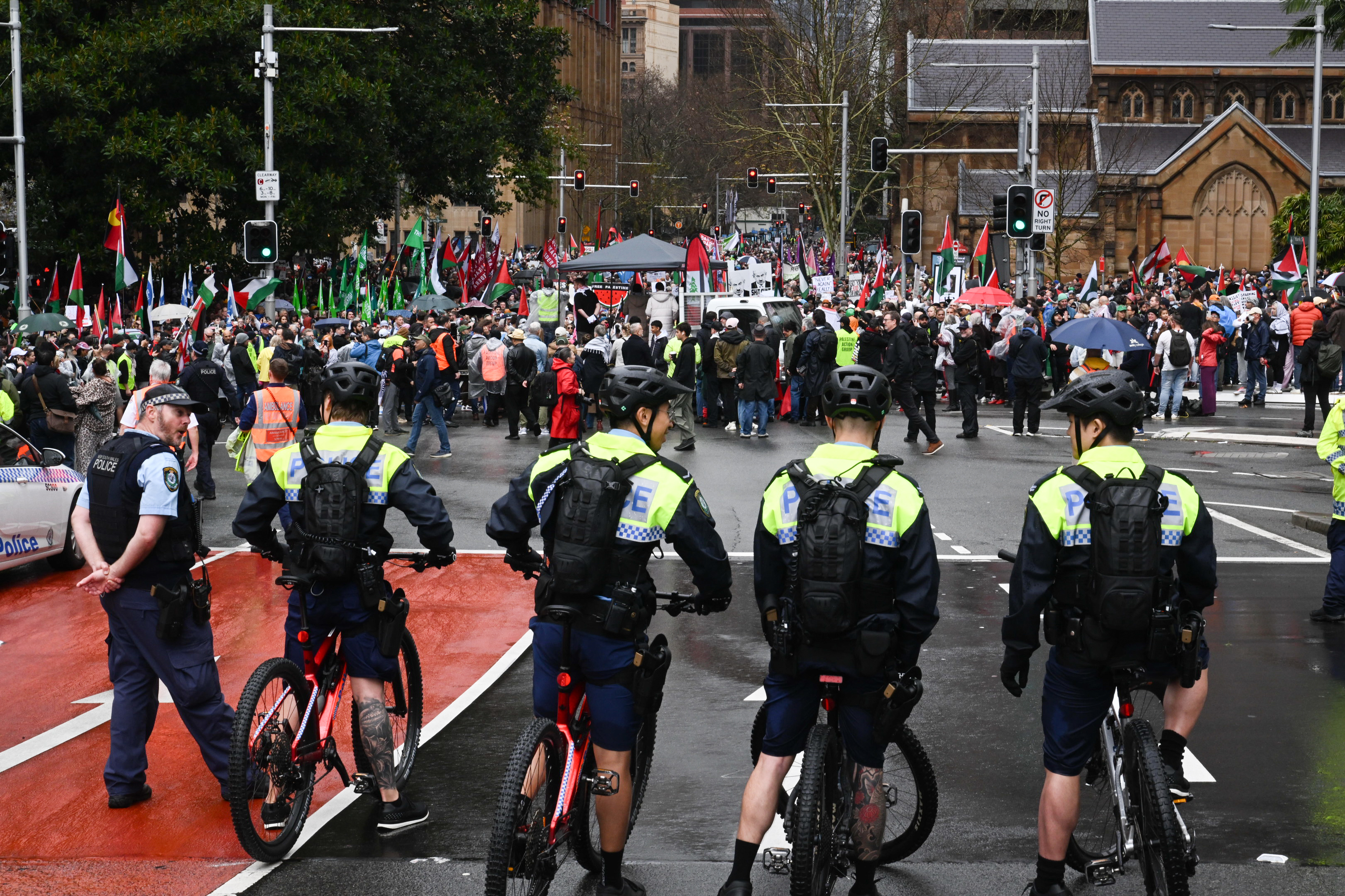 Pro-Palestine protesters gather before marching across the Sydney Harbour Bridge to bring attention to the ongoing Israel bombing and aid restrictions to Gaza. 3 August 2025 Photo: Janie Barrett 