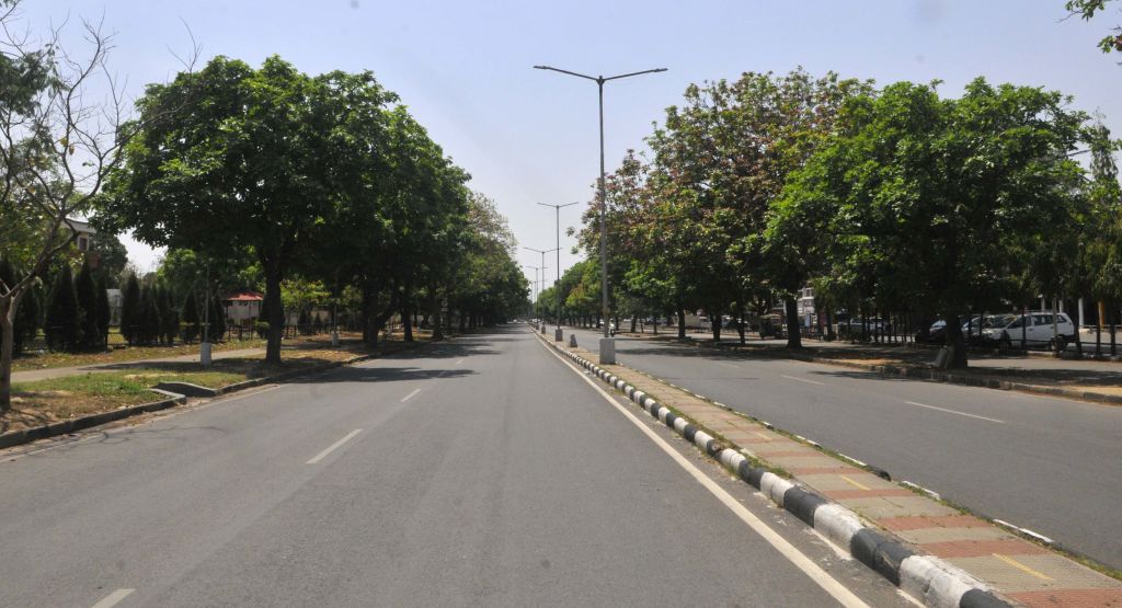 Roads empty at Sector 21-22 due to a Covid-19 lockdown in Chandigarh, India.