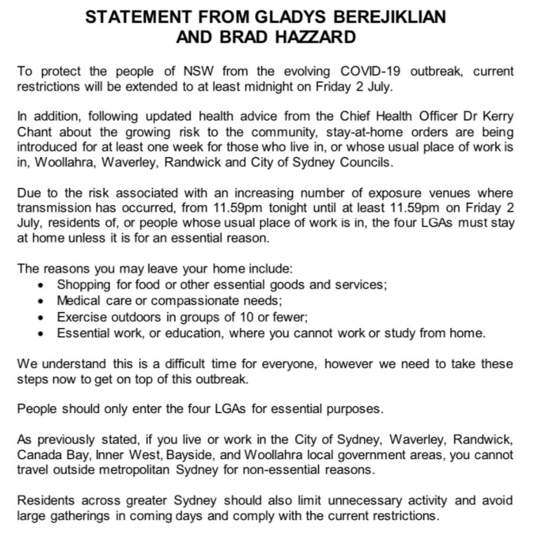 NSW statement
