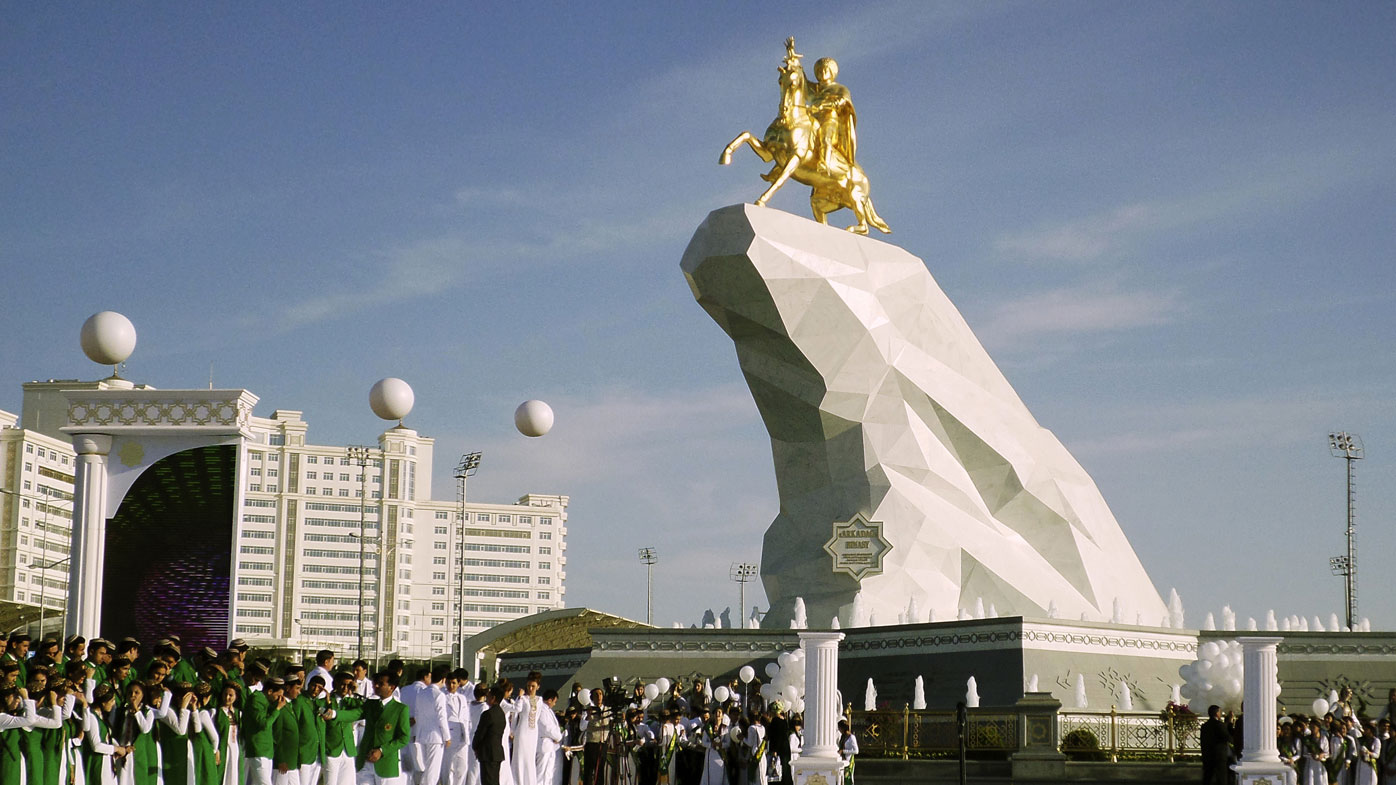 A gold statue of Gurbanguly Berdymukhamedov in the former Soviet nation of Turkmenistan.