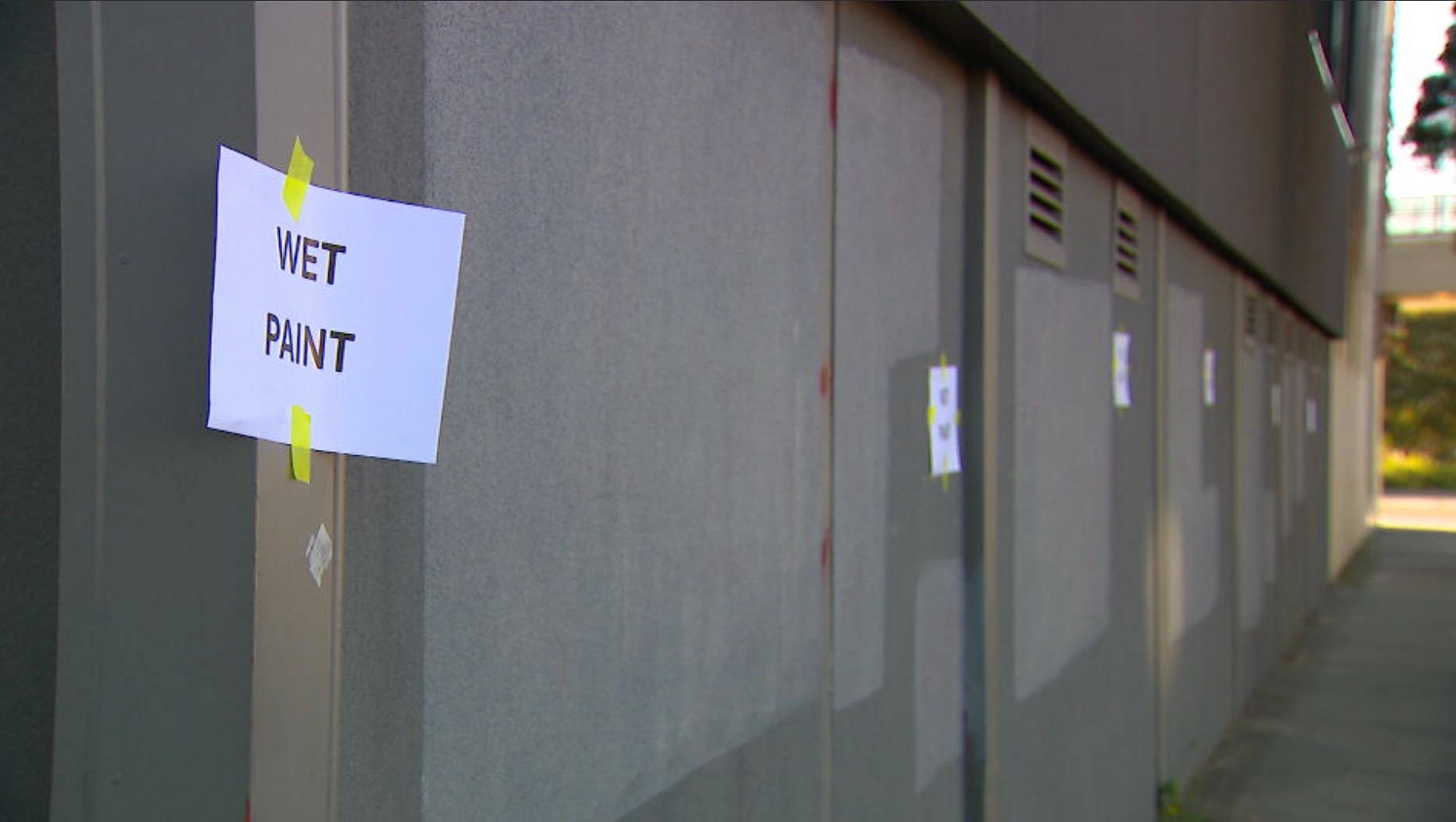 The offensive graffiti has been painted over.