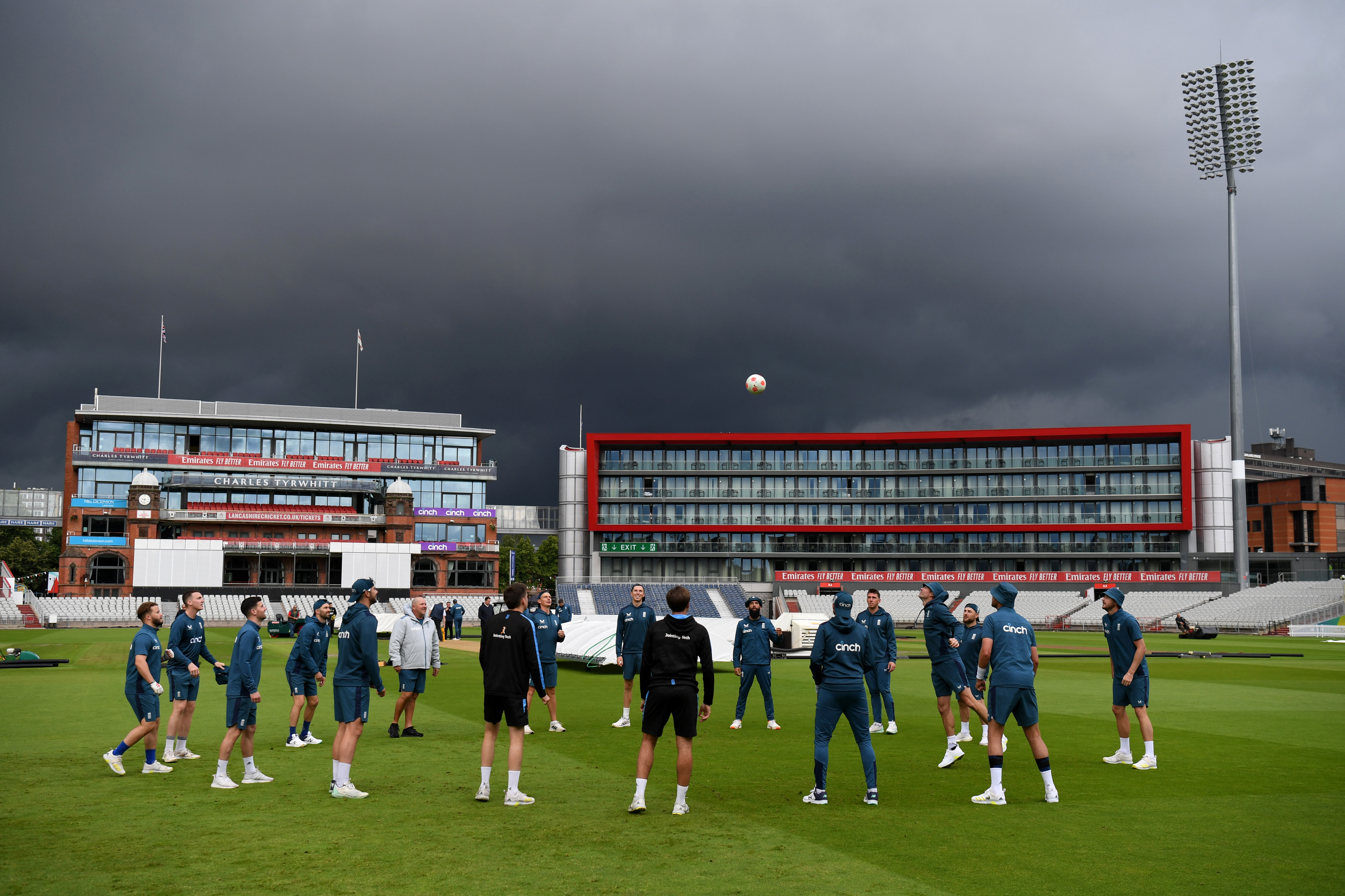 England warm up ahead of a nets session at Emirates Old Trafford on July 17, 2023 in Manchester, England. (Photo by Gareth Copley/Getty Images)