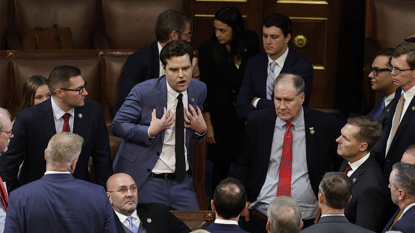 Para gran frustración de muchos de sus colegas, Matt Gaetz (centro) ha liderado un bloque de republicanos opuestos a Kevin McCarthy.